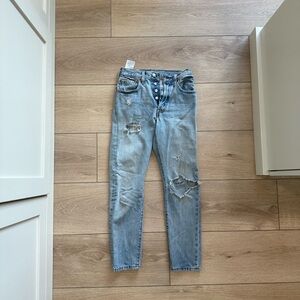 Levi 501 Free People High Waisted Distressed Jeans